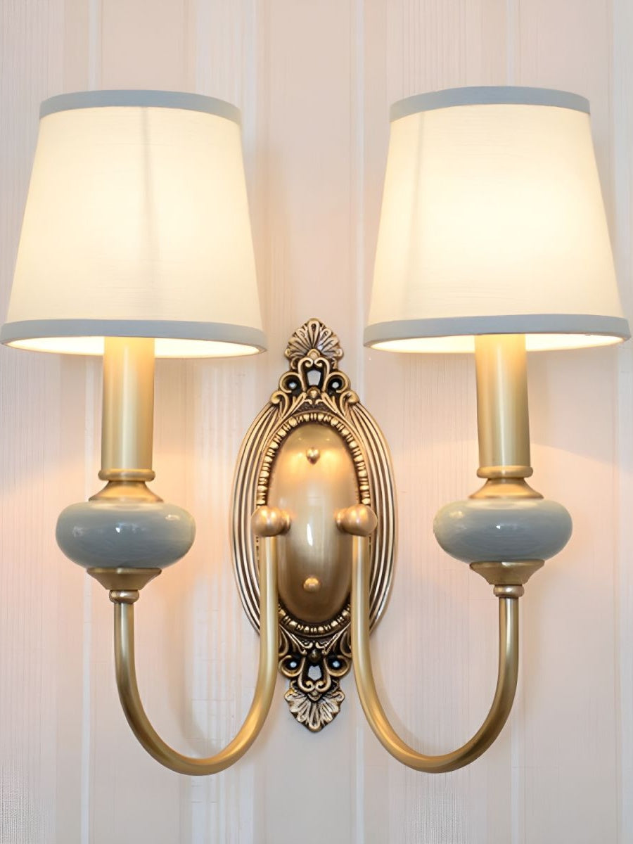 Keramische wandlamp met stoffen kap - 1 of 2 lichtpunten - E27 - diverse kleuren & stijlen