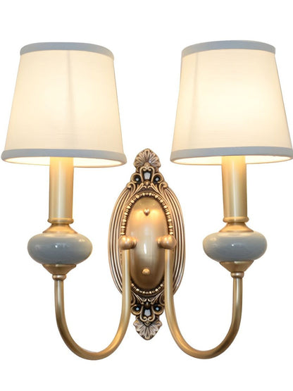 Keramische wandlamp met stoffen kap - 1 of 2 lichtpunten - E27 - diverse kleuren & stijlen