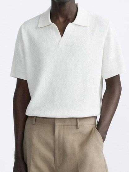 Wit Gebreid Poloshirt Klassiek Design