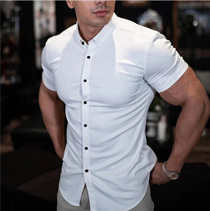 Heren Overhemd Korte Mouw Slim Fit Stretch Zomer