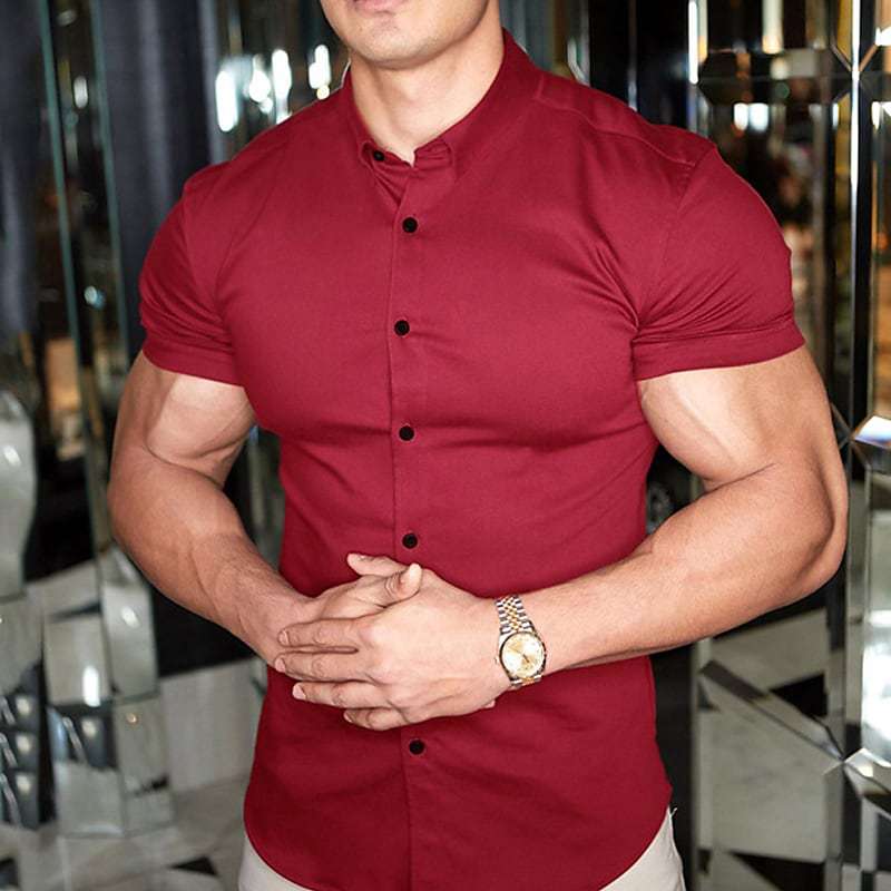 Heren Overhemd Korte Mouw Slim Fit Stretch Zomer
