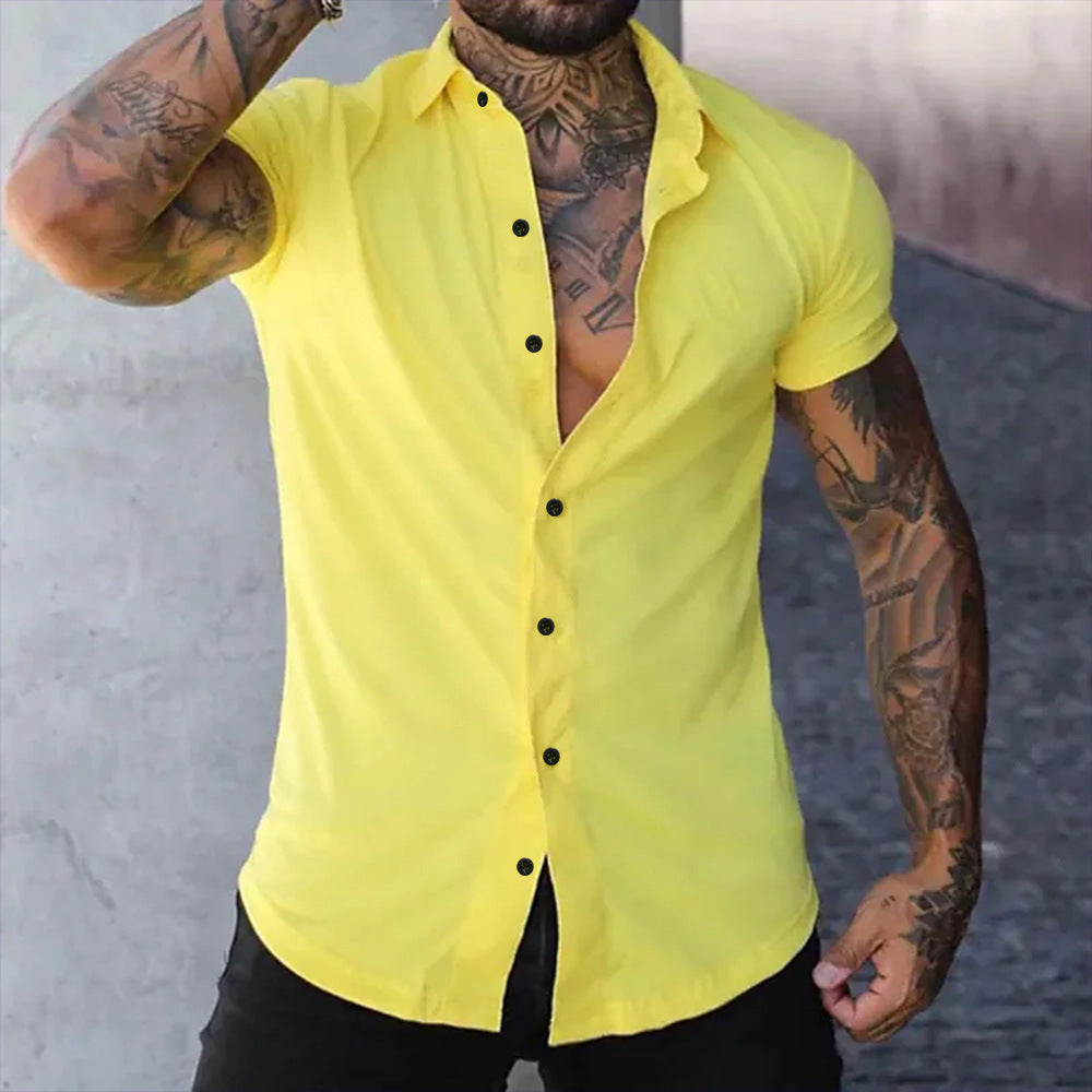 Heren Overhemd Korte Mouw Slim Fit Stretch Zomer