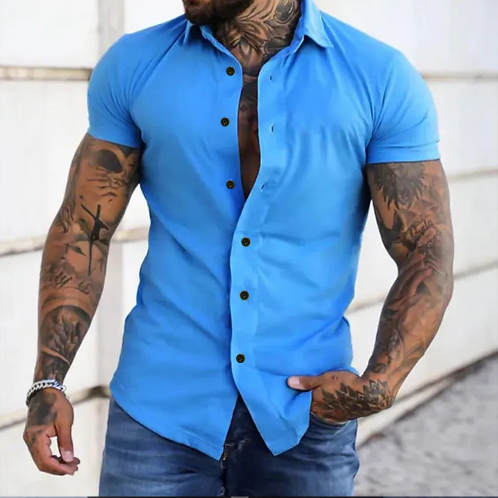 Heren Overhemd Korte Mouw Slim Fit Stretch Zomer