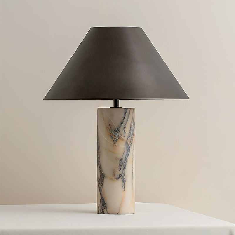 Marmeren Tafellamp met Zwarte Stoffen Kap — Natuursteen Voet Wit Marmer Textielkap — Decoratieve Verlichting voor Slaapkamer Woonkamer Bureau Nachtkastje