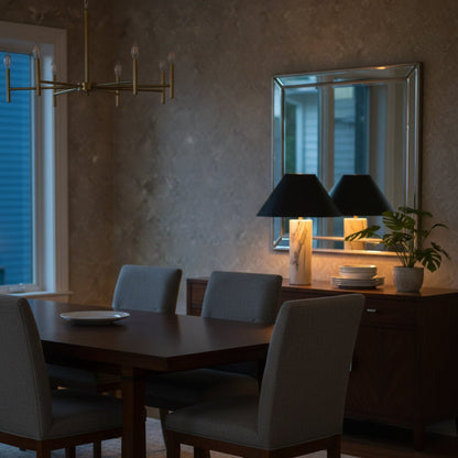 Marmeren Tafellamp met Zwarte Stoffen Kap — Natuursteen Voet Wit Marmer Textielkap — Decoratieve Verlichting voor Slaapkamer Woonkamer Bureau Nachtkastje
