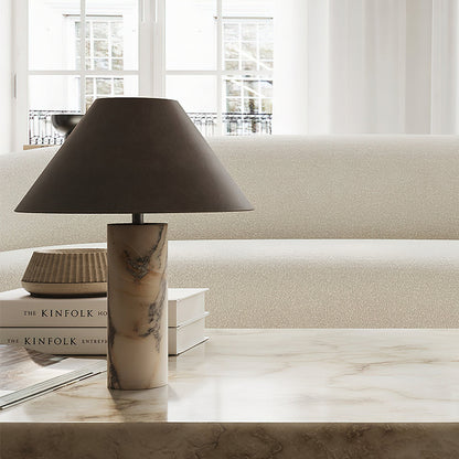 Marmeren Tafellamp met Zwarte Stoffen Kap — Natuursteen Voet Wit Marmer Textielkap — Decoratieve Verlichting voor Slaapkamer Woonkamer Bureau Nachtkastje