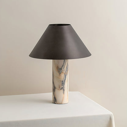 Marmeren Tafellamp met Zwarte Stoffen Kap — Natuursteen Voet Wit Marmer Textielkap — Decoratieve Verlichting voor Slaapkamer Woonkamer Bureau Nachtkastje