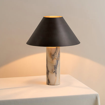 Marmeren Tafellamp met Zwarte Stoffen Kap — Natuursteen Voet Wit Marmer Textielkap — Decoratieve Verlichting voor Slaapkamer Woonkamer Bureau Nachtkastje