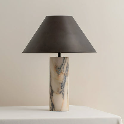 Marmeren Tafellamp met Zwarte Stoffen Kap — Natuursteen Voet Wit Marmer Textielkap — Decoratieve Verlichting voor Slaapkamer Woonkamer Bureau Nachtkastje