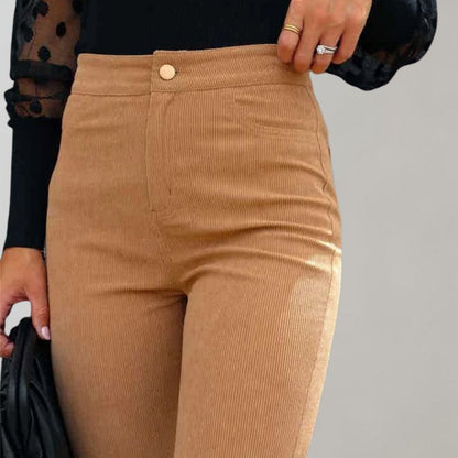 Mode Velpantalon Zacht Vloeiend met Rib
