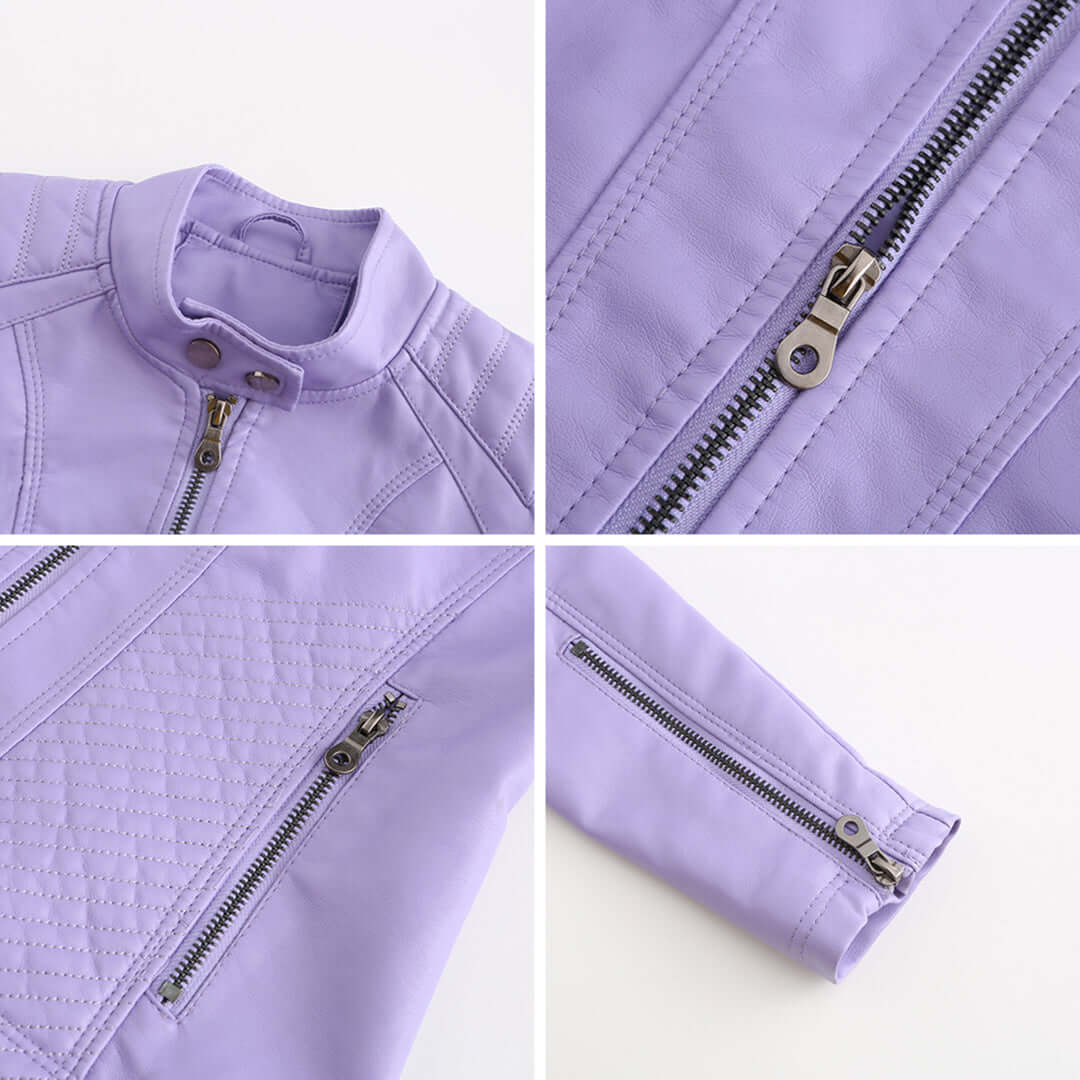 Dames Leren Jas Elegante Klassieke Stijl