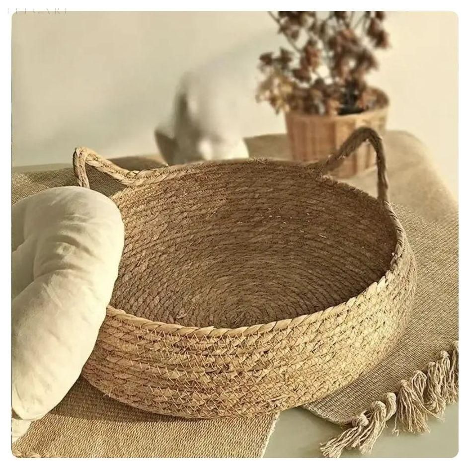 Kattenmand Riet Afneembaar Kussen S/M/L Kattenbed Gevlochten Naturel Huisdier Slaapplek Kat Hond