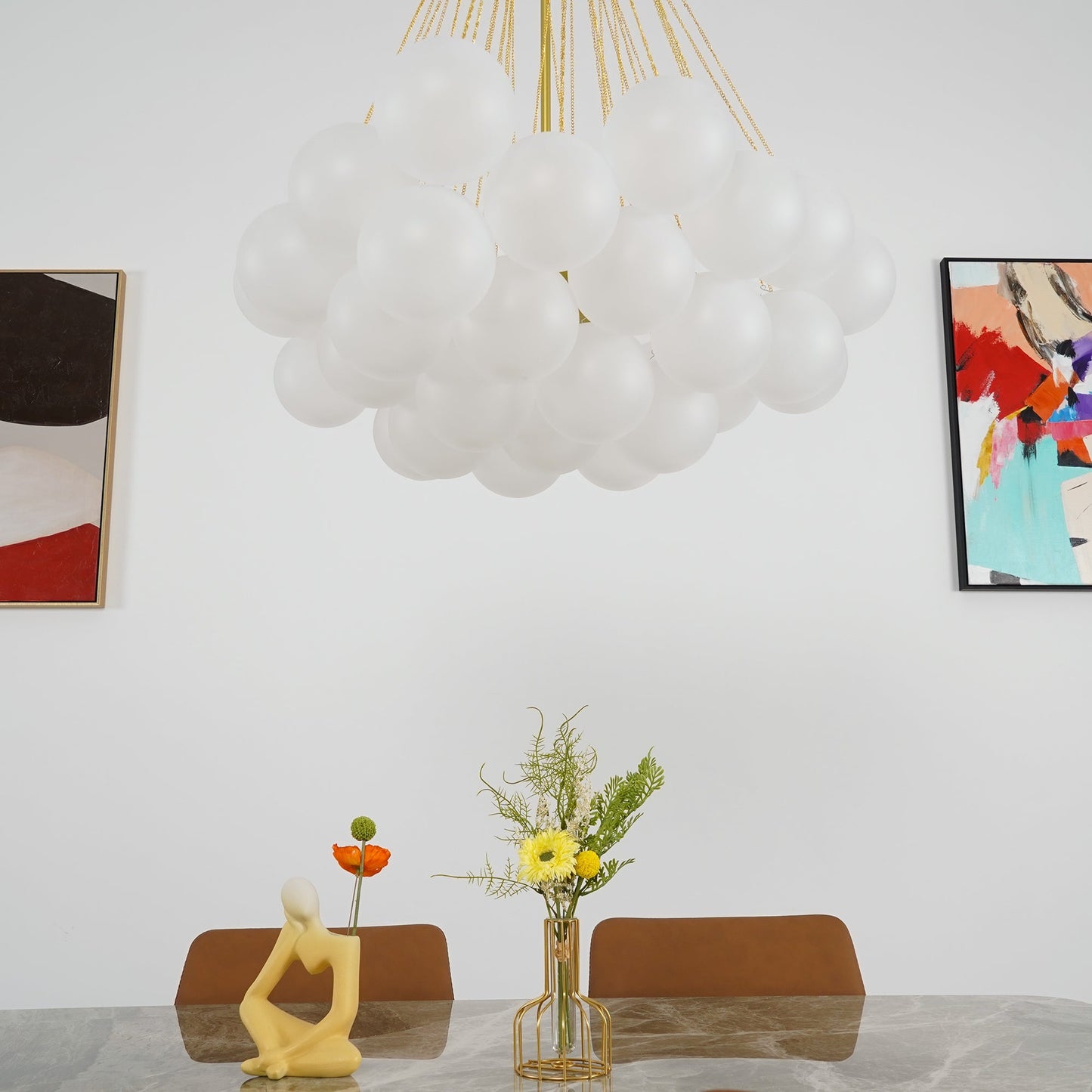 Glazen Bollenhanglamp 19-37 Bollen Goud Metaal Eetkamer Woonkamer