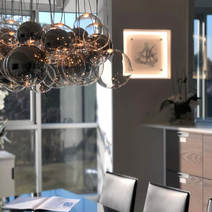 Glazen Hanglamp met Metalen Cluster Bellenbollen Moderne Verlichting