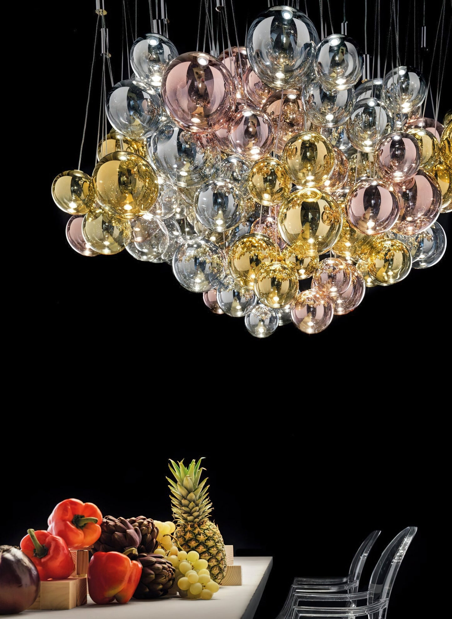 Glazen Hanglamp met Metalen Cluster Bellenbollen Moderne Verlichting