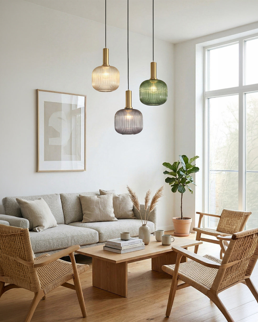 CLYDE Moderne Hanglamp met Gekleurde Glazen Kap – Scandinavisch Design voor Woonkamer & Eetkamer – E27 Fitting