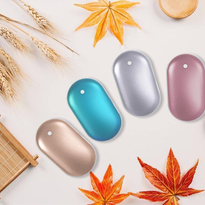 Oplaadbare Handwarmer met Powerbank 5200mAh Zilver Goud Roségoud Blauw Dubbele Verwarming 3 Temperatuurstanden USB-C Compact Zakformaat Outdoor Winter Cadeau