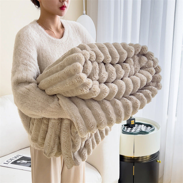 Pluche Fleece Plaid Wolkleed Deken Woonkamer Slaapkamer Bank Bed Zachte Warme Decoratieve Deken Wol Imitatie