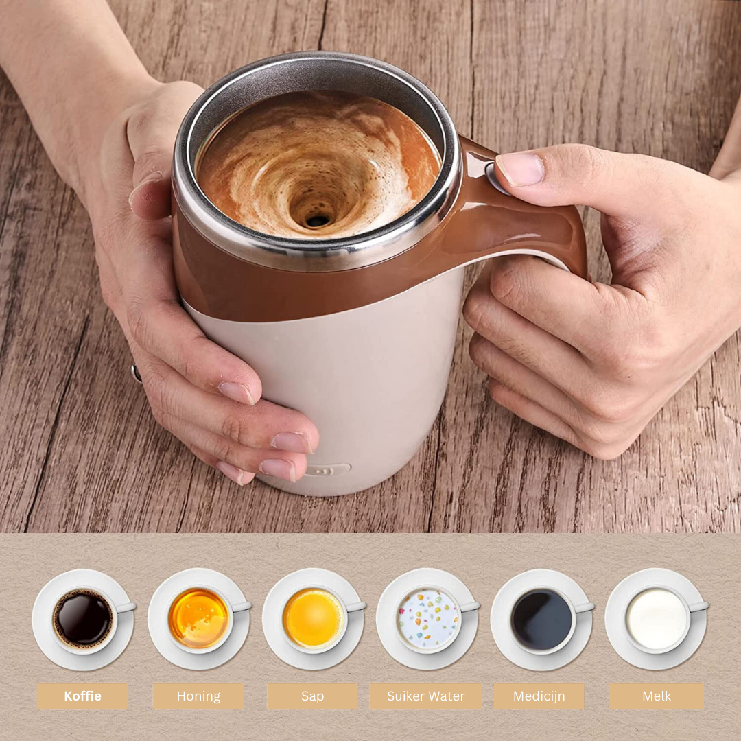 Zelfroerende Reisbeker 380ml met USB Oplaadbare Mixer – Automatische Koffie & Eiwit Shakerbeker voor Onderweg