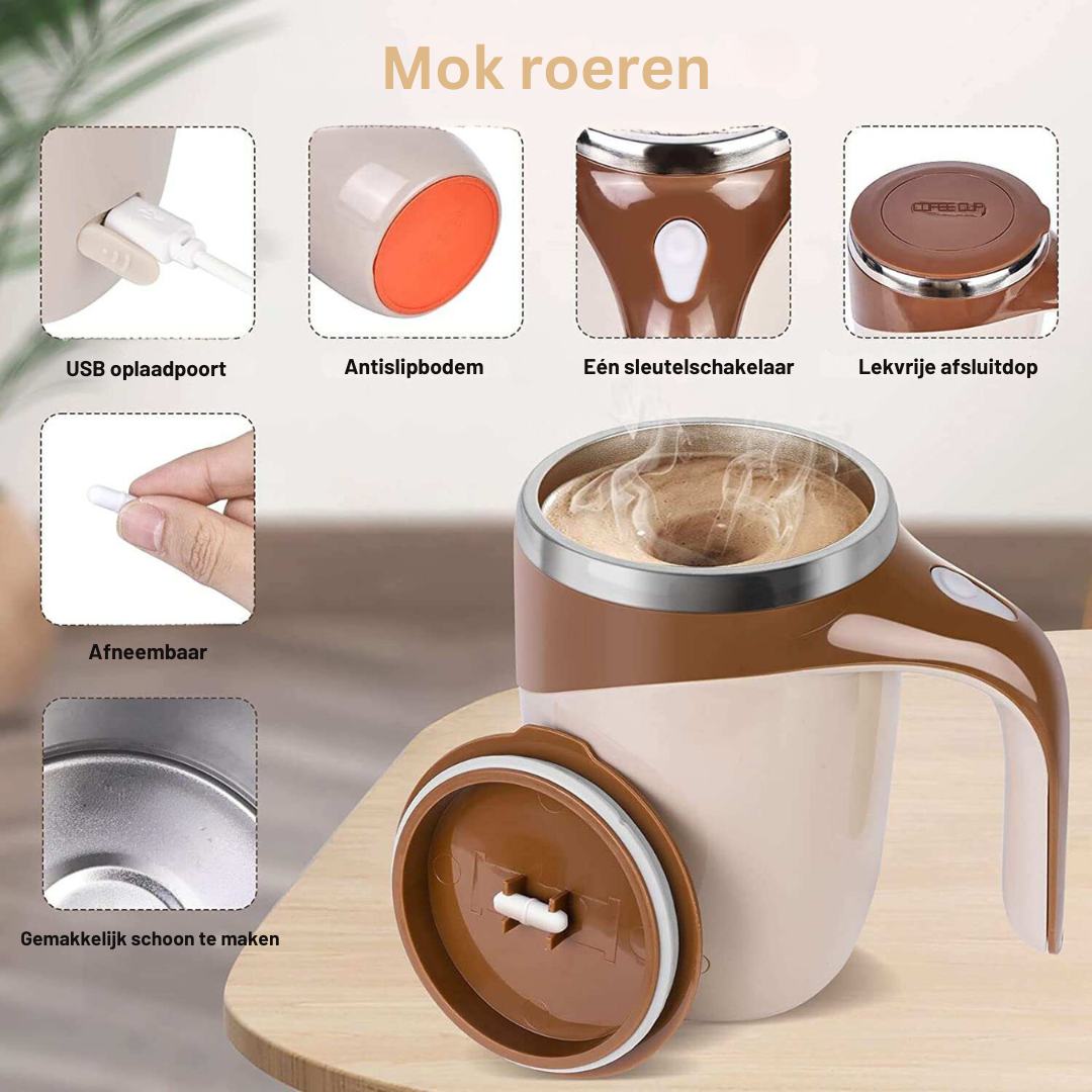 Zelfroerende Reisbeker 380ml met USB Oplaadbare Mixer – Automatische Koffie & Eiwit Shakerbeker voor Onderweg