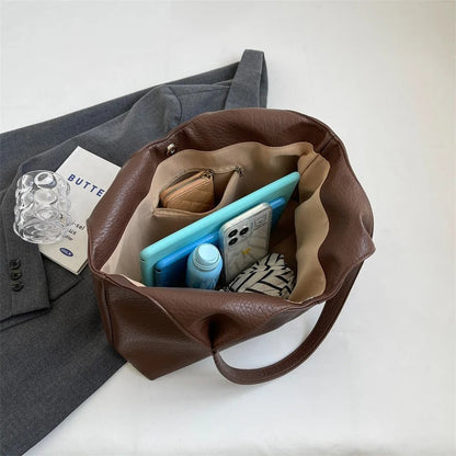 Vegan Schoudertas Dames Leren Look Ruim Tote Tas