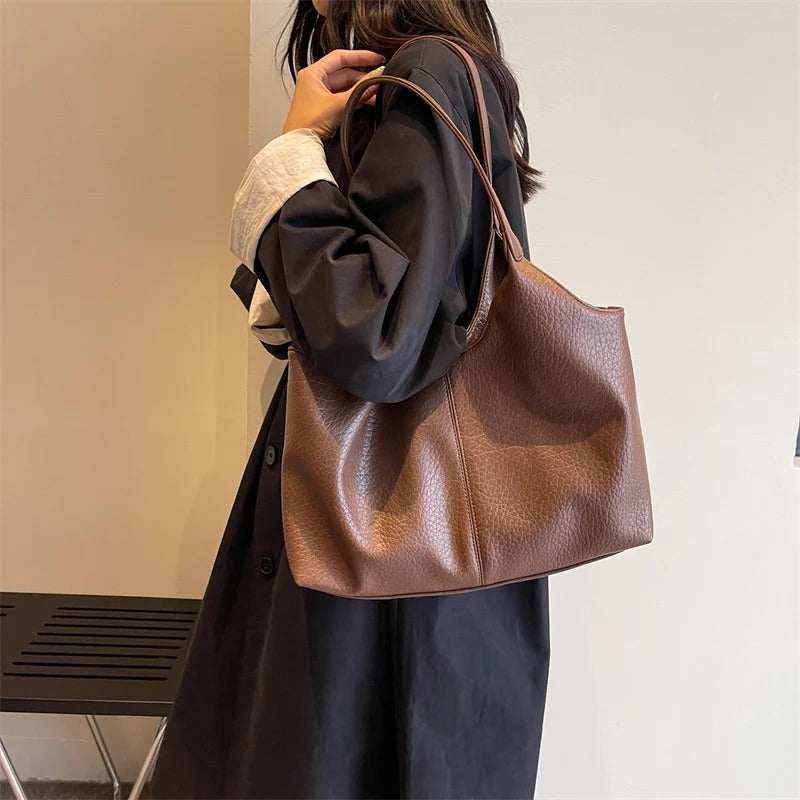 Vegan Schoudertas Dames Leren Look Ruim Tote Tas