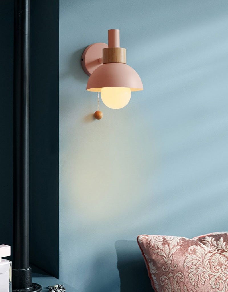 Wandlamp Bolvormig Pastel Aluminium Hout Trekschakelaar E26 Scandinavisch Woonkamer