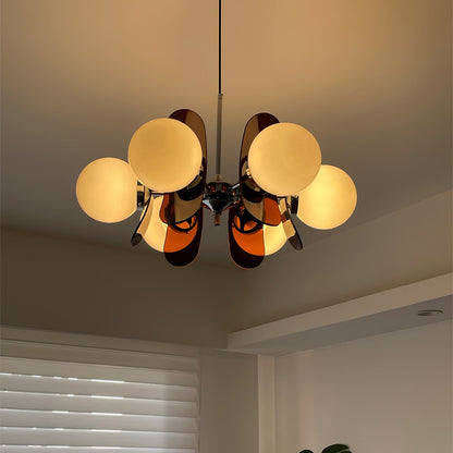 Moderne Sputnik Kroonluchter met Gekleurde Acryl Elementen en Witte Glazen Bollen – Design Hanglamp Meerdere Lichtpunten