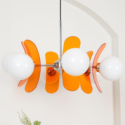 Moderne Sputnik Kroonluchter met Gekleurde Acryl Elementen en Witte Glazen Bollen – Design Hanglamp Meerdere Lichtpunten