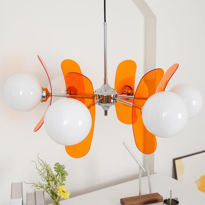 Moderne Sputnik Kroonluchter met Gekleurde Acryl Elementen en Witte Glazen Bollen – Design Hanglamp Meerdere Lichtpunten