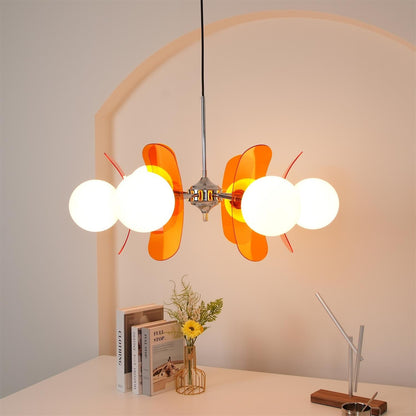 Moderne Sputnik Kroonluchter met Gekleurde Acryl Elementen en Witte Glazen Bollen – Design Hanglamp Meerdere Lichtpunten