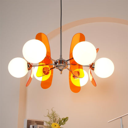 Moderne Sputnik Kroonluchter met Gekleurde Acryl Elementen en Witte Glazen Bollen – Design Hanglamp Meerdere Lichtpunten