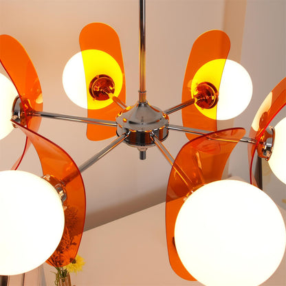 Moderne Sputnik Kroonluchter met Gekleurde Acryl Elementen en Witte Glazen Bollen – Design Hanglamp Meerdere Lichtpunten