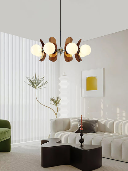 Moderne Sputnik Kroonluchter met Gekleurde Acryl Elementen en Witte Glazen Bollen – Design Hanglamp Meerdere Lichtpunten