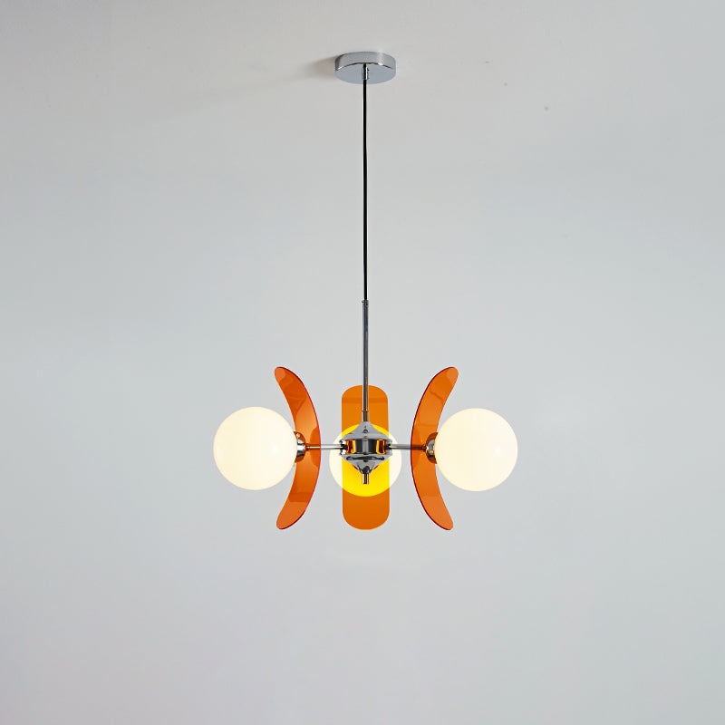 Moderne Sputnik Kroonluchter met Gekleurde Acryl Elementen en Witte Glazen Bollen – Design Hanglamp Meerdere Lichtpunten