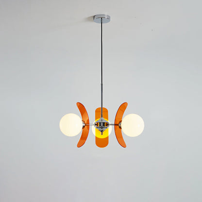 Moderne Sputnik Kroonluchter met Gekleurde Acryl Elementen en Witte Glazen Bollen – Design Hanglamp Meerdere Lichtpunten