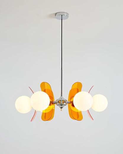 Moderne Sputnik Kroonluchter met Gekleurde Acryl Elementen en Witte Glazen Bollen – Design Hanglamp Meerdere Lichtpunten