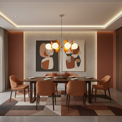 Moderne Sputnik Kroonluchter met Gekleurde Acryl Elementen en Witte Glazen Bollen – Design Hanglamp Meerdere Lichtpunten