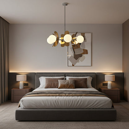 Moderne Sputnik Kroonluchter met Gekleurde Acryl Elementen en Witte Glazen Bollen – Design Hanglamp Meerdere Lichtpunten