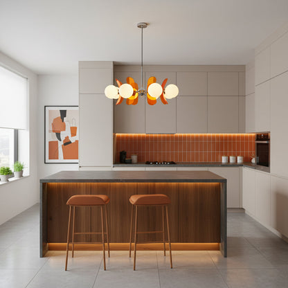 Moderne Sputnik Kroonluchter met Gekleurde Acryl Elementen en Witte Glazen Bollen – Design Hanglamp Meerdere Lichtpunten