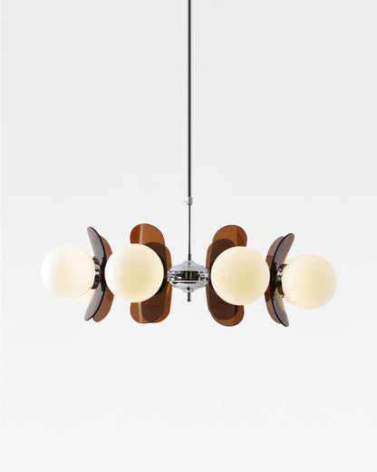 Moderne Sputnik Kroonluchter met Gekleurde Acryl Elementen en Witte Glazen Bollen – Design Hanglamp Meerdere Lichtpunten