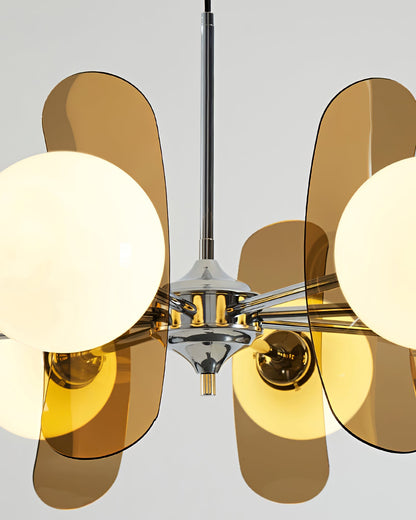 Moderne Sputnik Kroonluchter met Gekleurde Acryl Elementen en Witte Glazen Bollen – Design Hanglamp Meerdere Lichtpunten