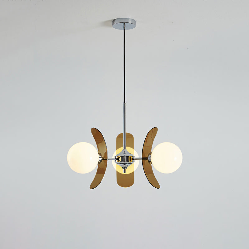 Moderne Sputnik Kroonluchter met Gekleurde Acryl Elementen en Witte Glazen Bollen – Design Hanglamp Meerdere Lichtpunten