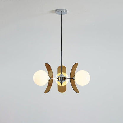 Moderne Sputnik Kroonluchter met Gekleurde Acryl Elementen en Witte Glazen Bollen – Design Hanglamp Meerdere Lichtpunten