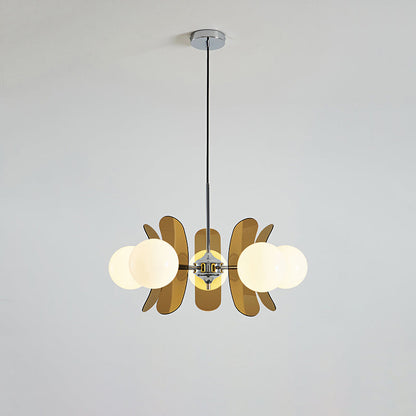 Moderne Sputnik Kroonluchter met Gekleurde Acryl Elementen en Witte Glazen Bollen – Design Hanglamp Meerdere Lichtpunten