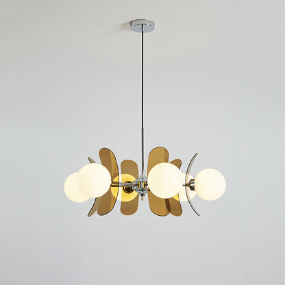 Moderne Sputnik Kroonluchter met Gekleurde Acryl Elementen en Witte Glazen Bollen – Design Hanglamp Meerdere Lichtpunten