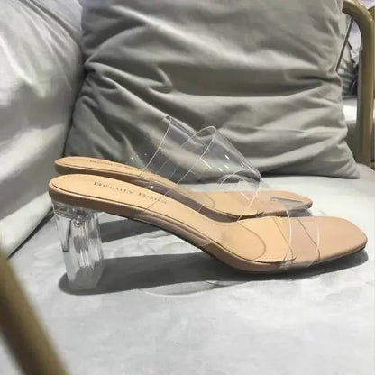 Hoge Hak Sandalen Transparant Glanzend Designer Look