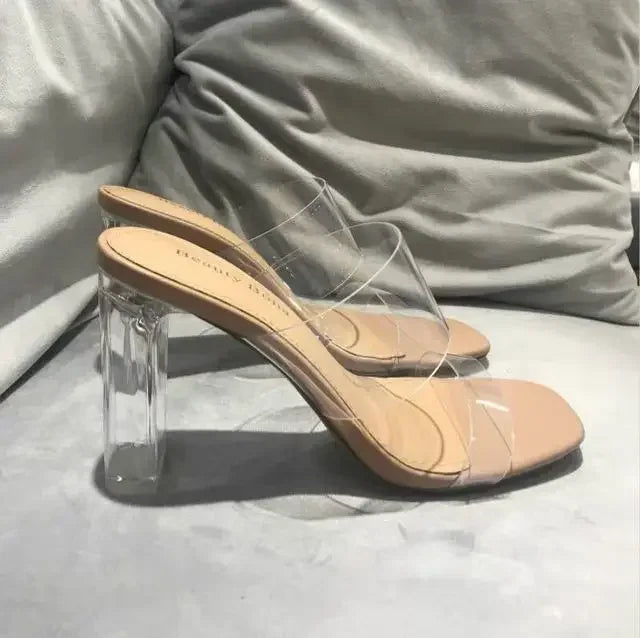 Hoge Hak Sandalen Transparant Glanzend Designer Look