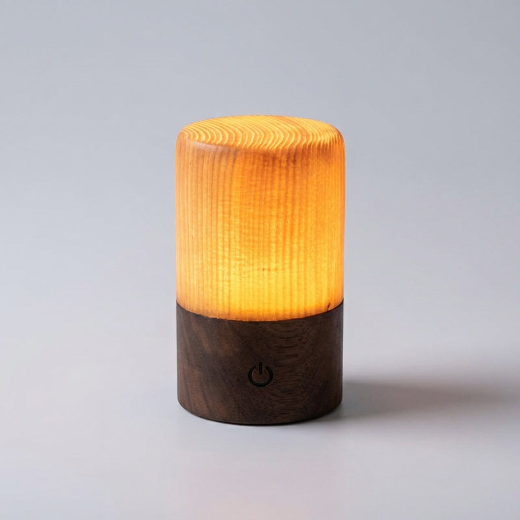 Tafellamp Houtlook Cilinder LED Oplaadbaar Touch Dimbaar Draadloos Nachtkastlamp Bureaulamp Sfeerverlichting Naturel