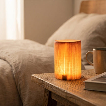 Tafellamp Houtlook Cilinder LED Oplaadbaar Touch Dimbaar Draadloos Nachtkastlamp Bureaulamp Sfeerverlichting Naturel